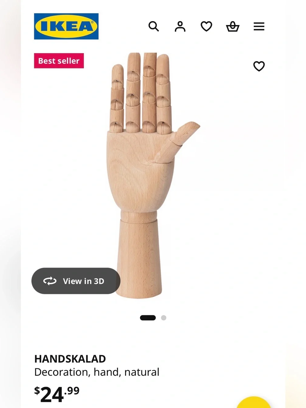 Set of 2 Wooden Articulated IKEA Hand Display - Natural Wood HANDSKALAD